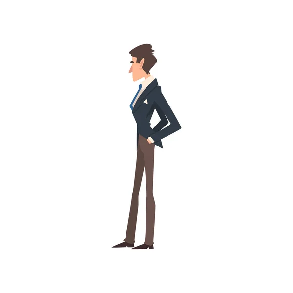 Rich and Successful Victorian Gentleman Character in Elegant Suit, Side View Vector Illustration — Stock Vector