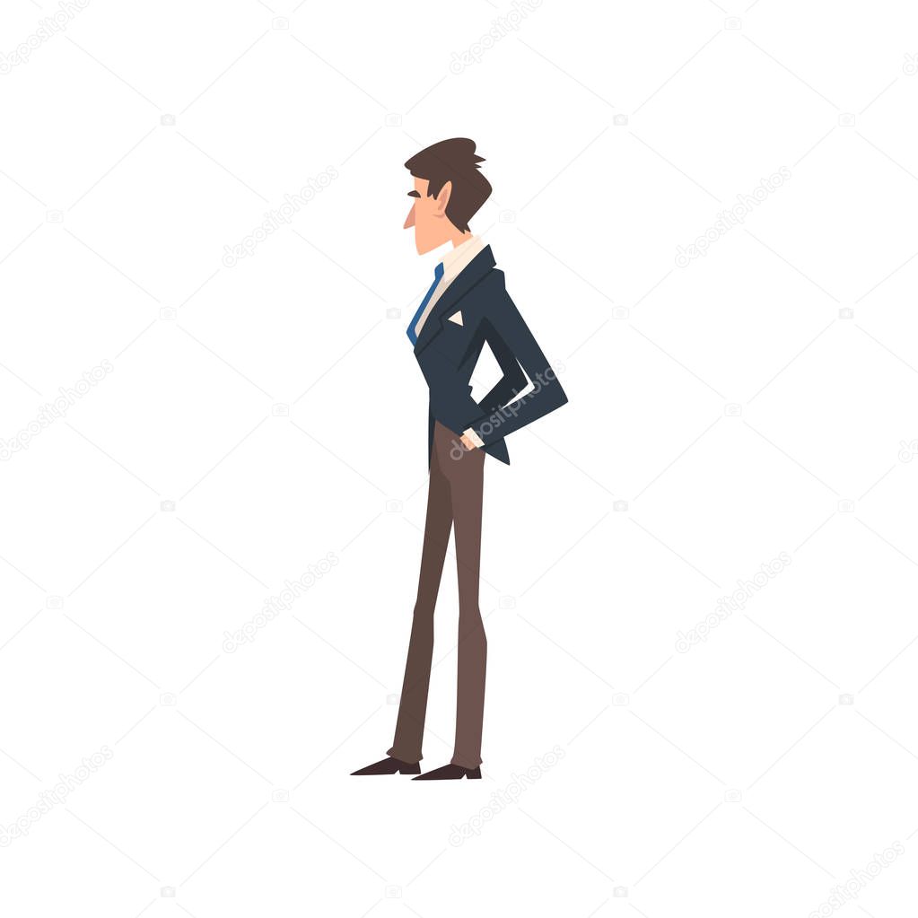Rich and Successful Victorian Gentleman Character in Elegant Suit, Side View Vector Illustration