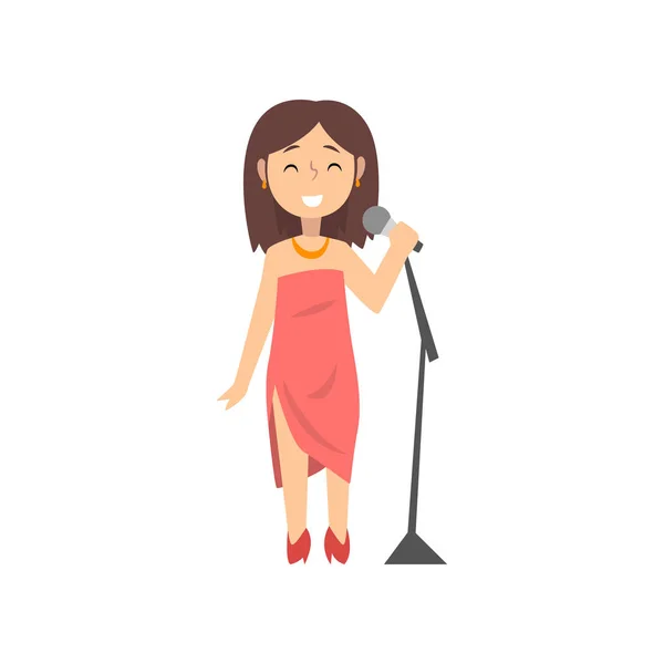 Chanteuse de caractère chantant avec microphone, enfant rêvant d'une future profession Illustration vectorielle — Image vectorielle