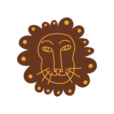 Sevimli Aslan Kafası, El Çizimi Tasarım Elemanı T-shirt Baskı, Poster, Kart, Etiket, Rozet Stilize Vektör İllüstrasyon için Kullanılabilir