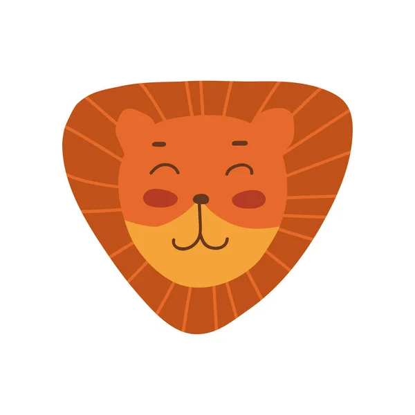 Lví hlava, milý Leo přátelský obličej, návrhový prvek může být použit pro tisk na trička, plakát, kartu, štítek a vektor znaku, ilustrace — Stockový vektor
