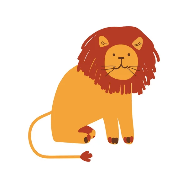 Il leone amichevole sveglio, elemento di design può essere utilizzato per la stampa di t-shirt, poster, carta, etichetta, illustrazione vettoriale del distintivo — Vettoriale Stock