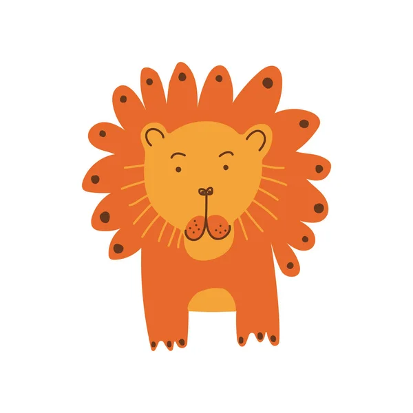 Cute Lion, Front View, Design Element Can Be Used for T-shirt Print, Poster, Card, Label, Badge Vector Illustration — Stock Vector