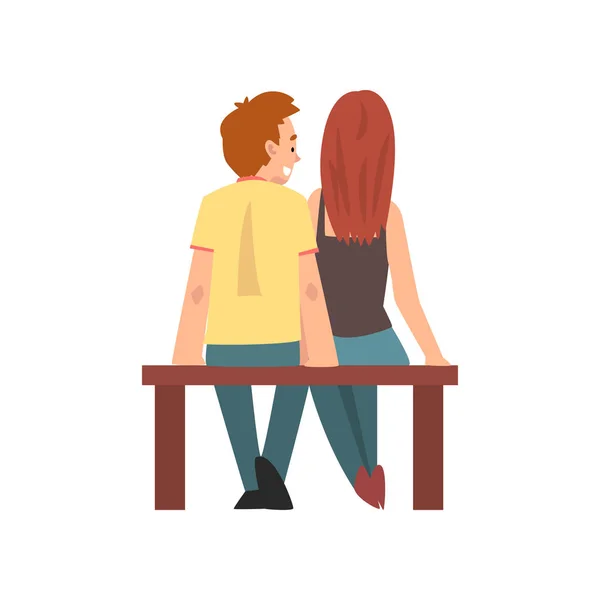 Jonge man en vrouw zittend op de bank, Happy Romantic Couple op date, Back View, Happy Lovers personages Vector Illustratie — Stockvector