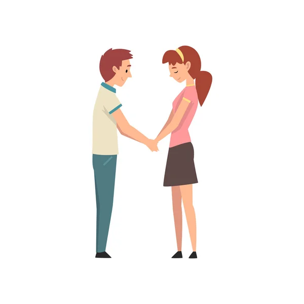 Jeune homme et belle femme tenant la main et se regardant, Couple romantique heureux sur la date, Happy Lovers personnages Illustration vectorielle — Image vectorielle