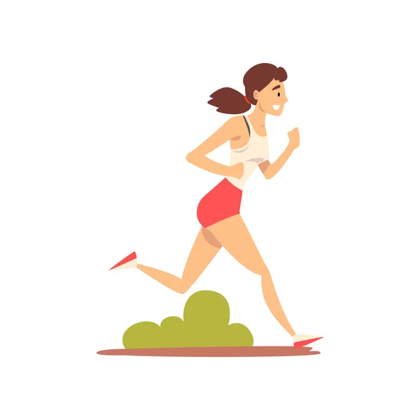 Mädchen läuft im Park, junge Frau joggt, körperliche Aktivitäten im Freien Vektor Illustration — Stockvektor