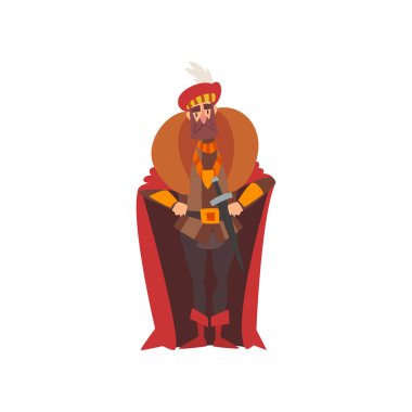 Geleneksel Kostüm Vektör İllüstrasyon Avrupa Majestic Nobleman veya Kral, Ortaçağ Tarihi Karikatür Karakteri