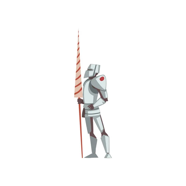 Рыцарь в бронекостюме, персонаж средневекового исторического мультфильма в традиционной векторной иллюстрации костюма — стоковый вектор