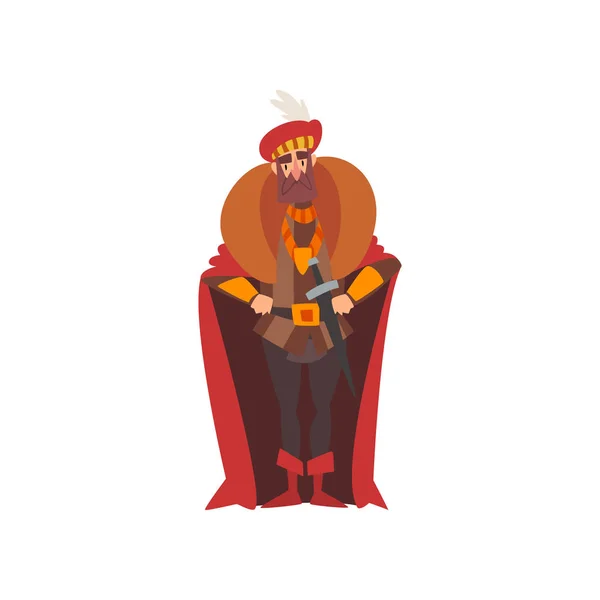 Europejski majestatyczny szlachcic lub król, średniowieczny historyczny kreskówka postać w tradycyjny kostium wektor ilustracja — Wektor stockowy