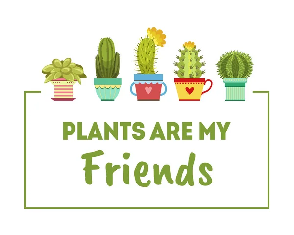 Les plantes sont mes amis, modèle de bannière de plantes de maison Illustration vectorielle — Image vectorielle
