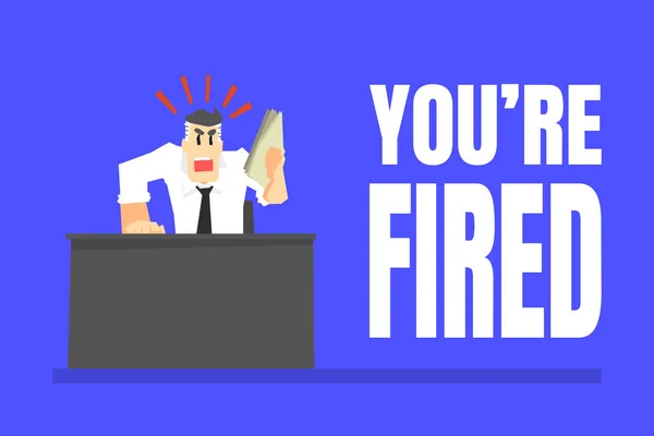 U bent ontslagen banner, boos baas kantoor karakter ontslag werknemer vector illustratie — Stockvector