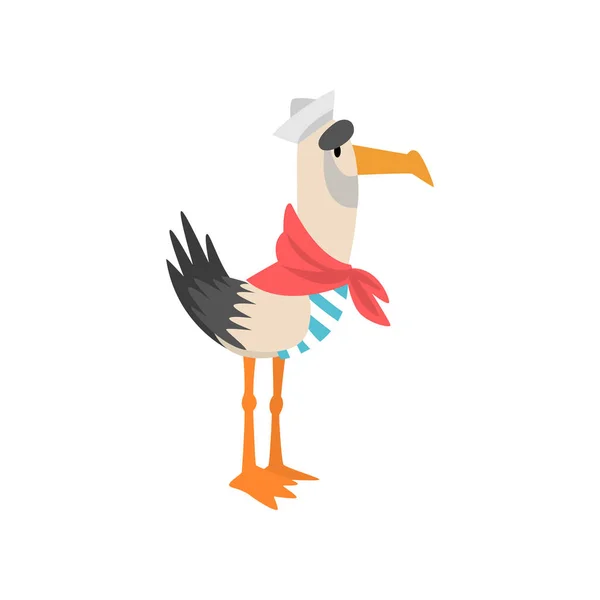 Γλάρος ναύτης, αστεία πουλί κινούμενα σχέδια χαρακτήρας στο κόκκινο neckerchief διάνυσμα απεικόνιση — Διανυσματικό Αρχείο