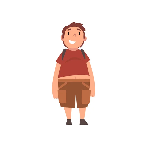 Muchacho gordo hirviendo, lindo niño con sobrepeso personaje vectorial ilustración — Vector de stock