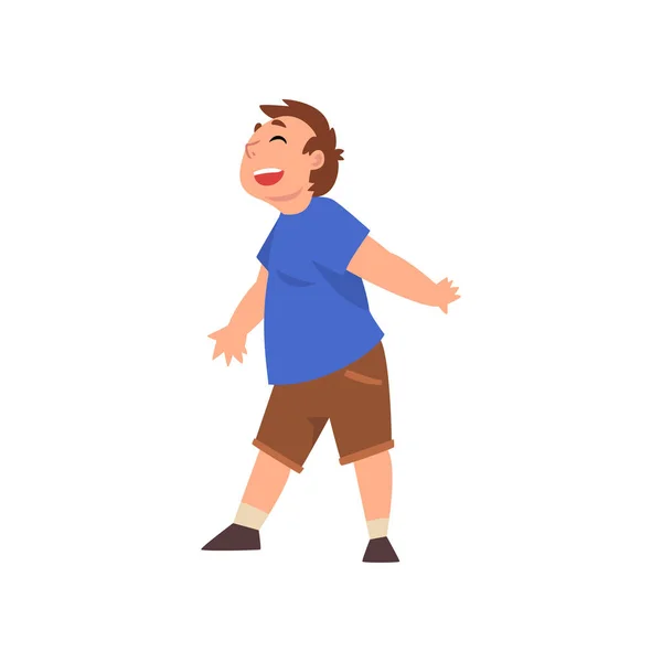 Niño gordo sonriente feliz, lindo niño con sobrepeso personaje vectorial ilustración — Vector de stock