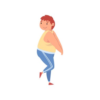 Şişman çocuk, sevimli kilolu çocuk karakter Spor üniforma vektör Illustration