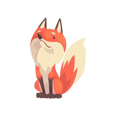 Sevimli oturma kırmızı tilki karakter, ön görünüm karikatür vektör Illüstrasyon