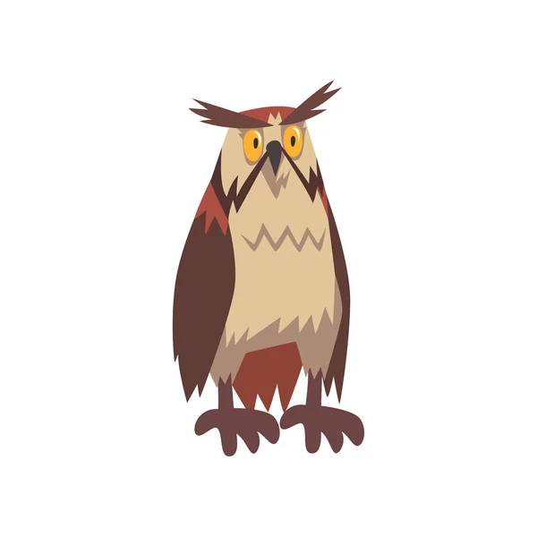 Carácter de ave búho águila con ilustración vectorial de plumaje marrón — Vector de stock
