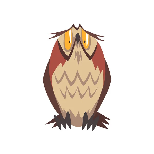 Funny Eagle Owl Bird Character with Brown Plumage Vector Illustration — Stock Vector