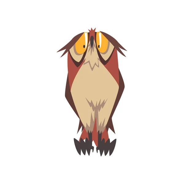 Personagem de pássaro de coruja com chifre grande engraçado, Eurasian Eagle Owl Vector Illustration — Vetor de Stock