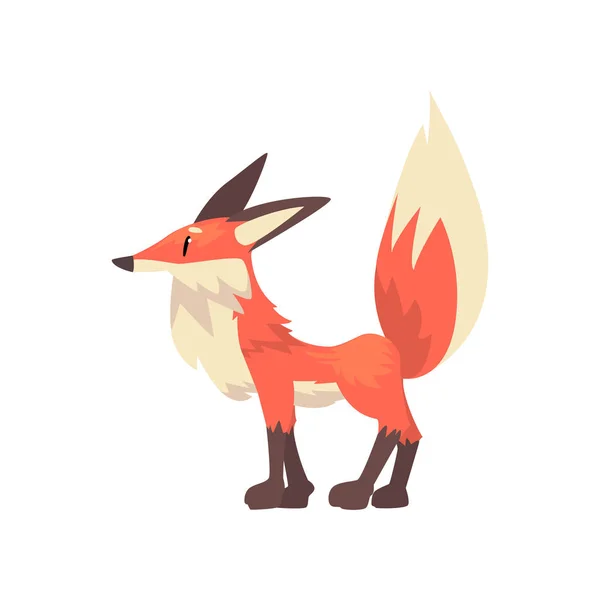 Carácter lindo del cachorro de zorro rojo, ilustración de vectores de dibujos animados de vista lateral — Vector de stock