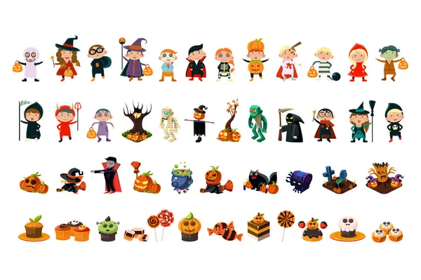 Conjunto grande de iconos de Halloween, elementos de diseño de fiesta de Halloween Vector Illustration — Vector de stock