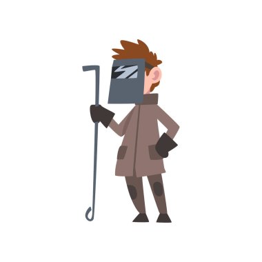 Sevimli Çocuk Karakter Kaynakçı gibi giyinmiş, Çocuk Gelecek Meslek Vektör İllüstrasyon