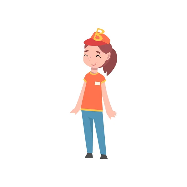 Fille mignonne habillée comme Fast Food vendeur ou livreuse de pizza fille, Enfants Future Profession Illustration vectorielle — Image vectorielle