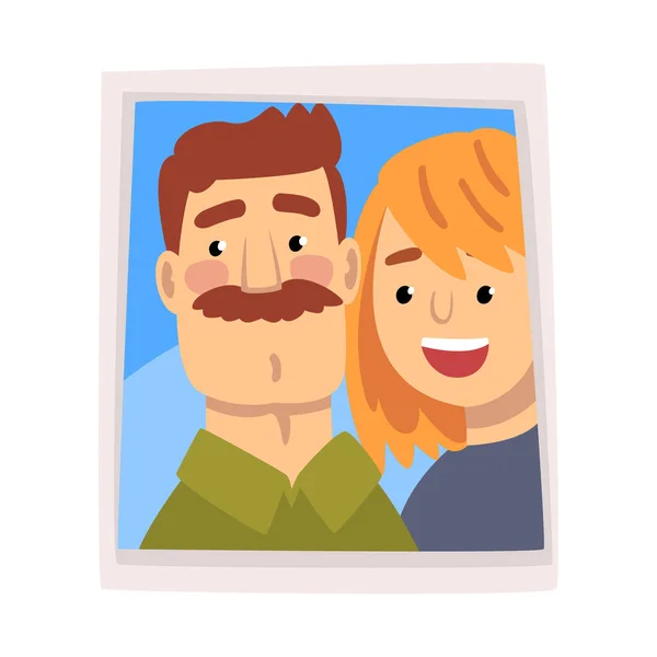 Retrato familiar, foto del hombre y la mujer sonrientes felices, esposo y esposa Vector Illustration — Archivo Imágenes Vectoriales