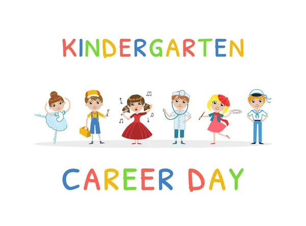 Kleuterschool Career Day banner sjabloon, kinderen toekomstige beroep vector illustratie — Stockvector