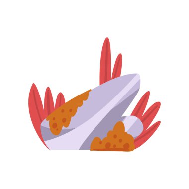 Gri Granit Taşlar ve Kırmızı Turuncu Çim, Doğal Peyzaj Tasarım Element vektör çizimi