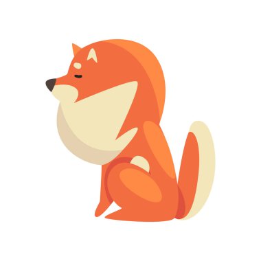 Sevimli Oturan Pomeranian Spitz, Komik Pet Köpek Çizgi Film Karakteri, Yan Görüş Vektör İllüstrasyon