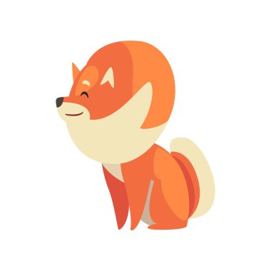 Sevimli Oturan Pomeranian Spitz, Sevimli Pet Dog Çizgi Film Karakteri, Yan Görüş Vektör İllüstrasyon