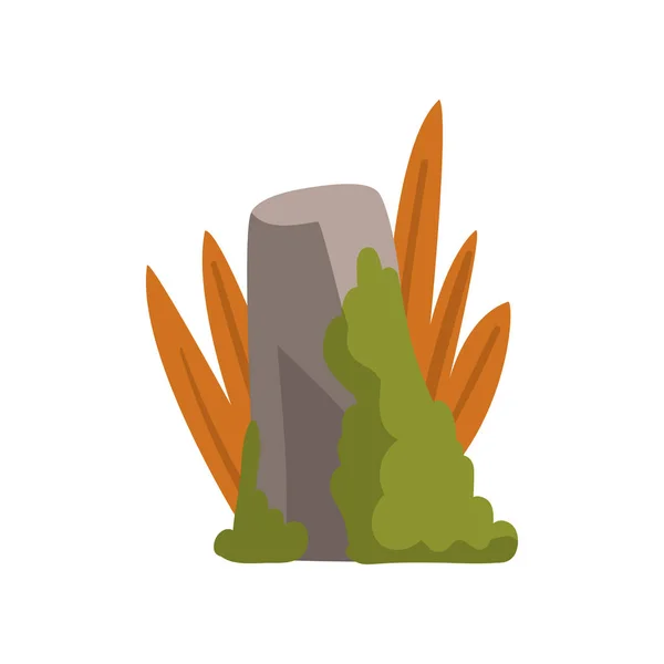 Pietra Grigia Roccia Boulder con Muschio ed Erba, Foresta, Montagna Naturale Paesaggio Elemento di Design Vettoriale Illustrazione — Vettoriale Stock