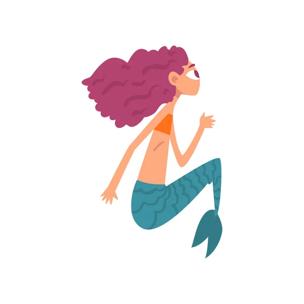 Leuke grappige kleine zeemeermin, Fairytale mythische schepsel cartoon karakter vector illustratie — Stockvector