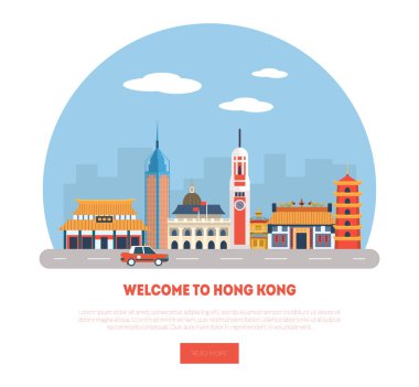 Hoşgeldiniz Hong Kong Banner veya Açılış Sayfası Şablonu, Çin Şehir Yerler Vektör İllüstrasyon