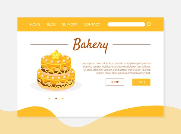 Pastane Tarifi Banner, Pasta ve Metin yeri ile Açılış Sayfası Şablonu, Mutfak Blog, Gıda Dağıtım Vektör İllüstrasyon — Stok Vektör