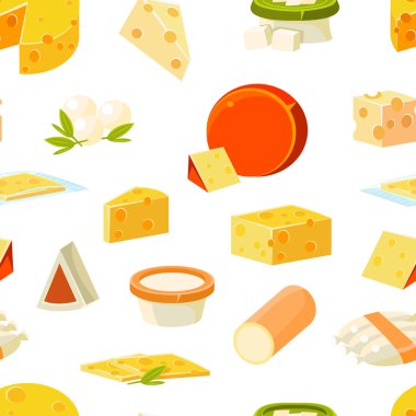 Doğal Süt Ürünleri ile Peynir Dikişsiz Desen, Kumaş, Duvar Kağıdı, Ambalaj Vektör İllüstrasyon için Tasarım Elemanı Kullanılabilir