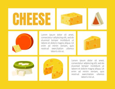 Cheese Banner Template with Place for Text, Natural Dairy Products Description, Advertising Different Types of Cheese Vector Illustration clipart