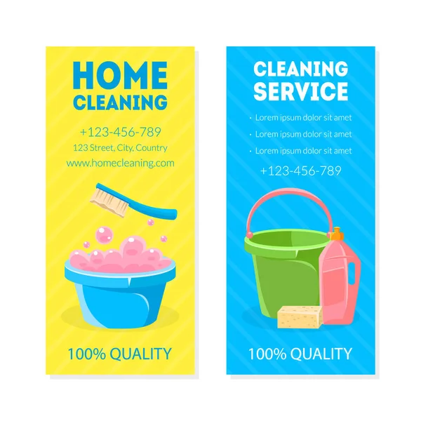 Home Cleaning, Service Vertical Banner, Card or Flyer Templates Set, Housekeeping Services Advertising Vector Illustration — Stock Vector