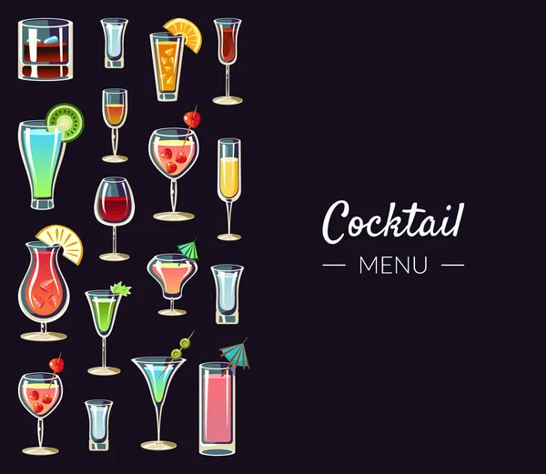 Cocktail Menu Banner Template, Alcoholic Beverages, Bar, Restaurant, Cafe, Party Invitation, Card, Flyer Vector Illustration — Stock Vector