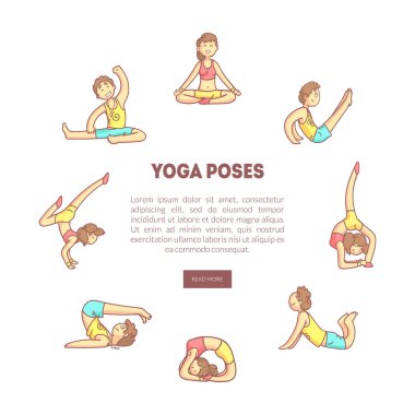 Yoga Poses Banner, İniş Sayfası Şablonu Metin İçin Yer, Asana Pozisyonları Uygulayan İnsanlar, Yoga Sınıfı, Sağlıklı Yaşam Tarzı Resimleri