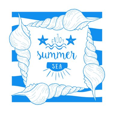 Enjoy Yaz Denizi Banner Şablonu, Yaz Saati İlham Afiş, Banner, Kart, Davetiye, Logo, Etiket, Baskı El Çizilmiş Vektör İllüstrasyon