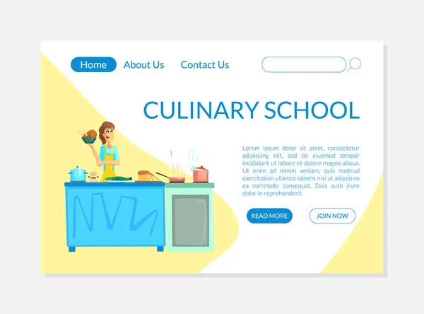 Kulinariska skolan banner, målsida mall, mat Studio, matlagningskurs eller kurser webbplats vektor illustration — Stock vektor