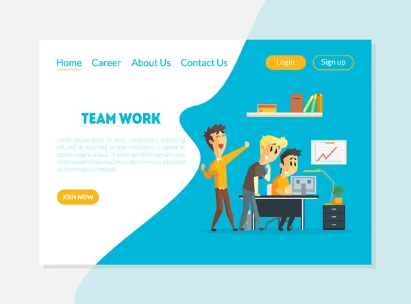 Team Work Banner, Landing Page Template, People Working in Team at Business Processes and Achieving Goal Vector Illustratio — Stok Vektör