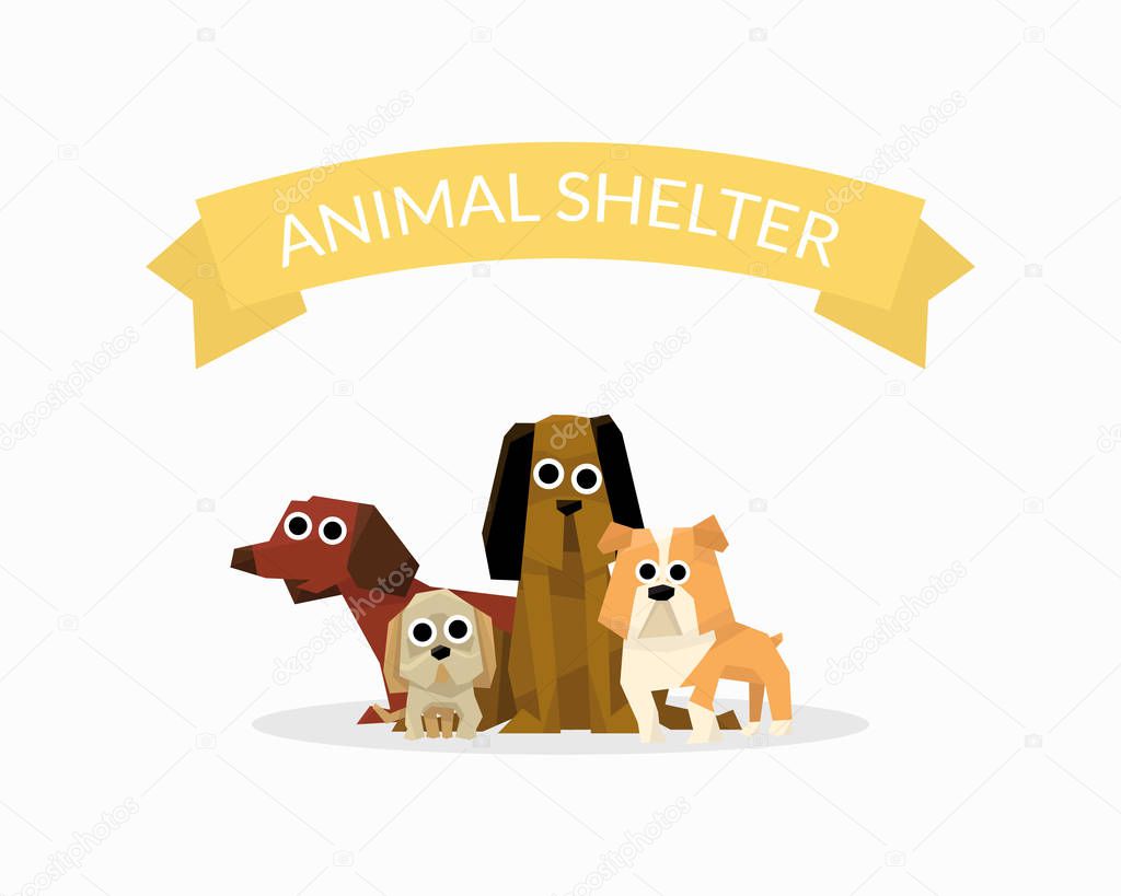 Animal Shelter Banner Template, Dog Help Poster, Pet Care, Adoption, Donation Vector Illustration, Web Design.