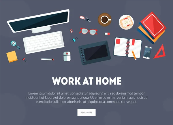 Home Banner, Business Workspace, Workplace Landing Page Şablon Vektör İllüstrasyonunda çalış — Stok Vektör