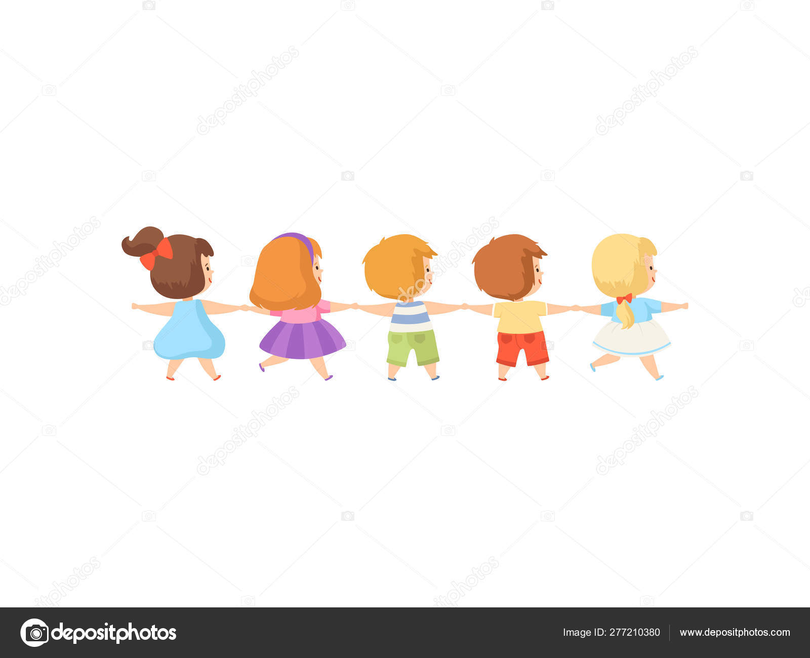 Kids Standing Together Holding Hands Cute Boys And Girls Back View Cartoon Vector Illustration Vector Image By C Topvectors Vector Stock