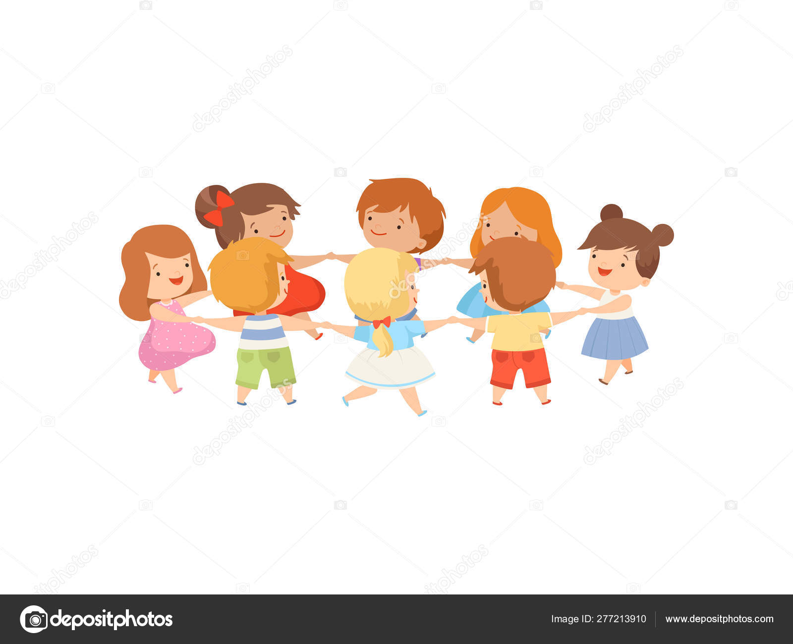 Kids Dancing In Circle Holding Hands Cute Happy Boys And Girls Playing Together Cartoon Vector Illustration Vector Image By C Topvectors Vector Stock