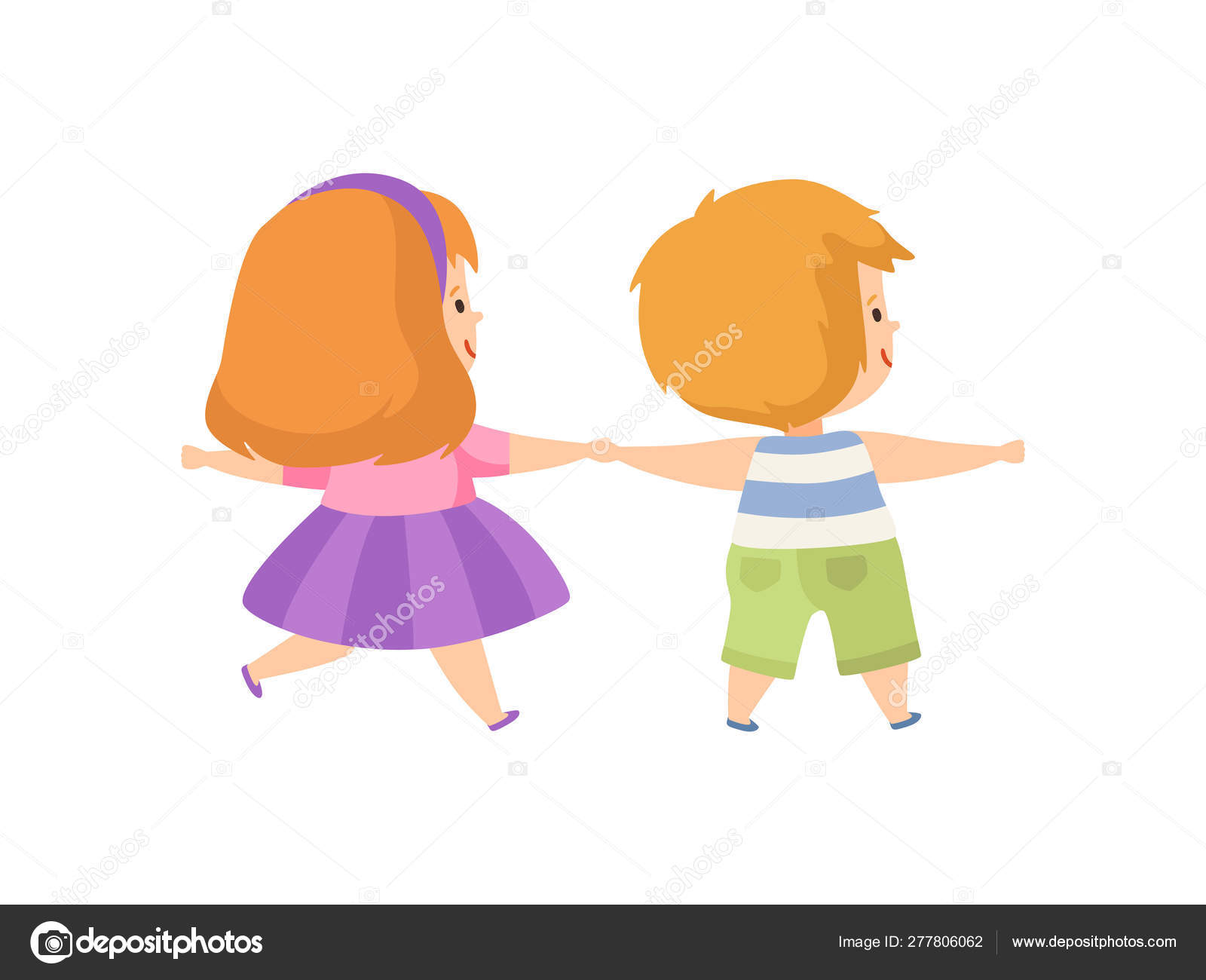 Boy And Girl Standing Holding Hands Cute Kids Back View Cartoon Vector Illustration Vector Image By C Topvectors Vector Stock