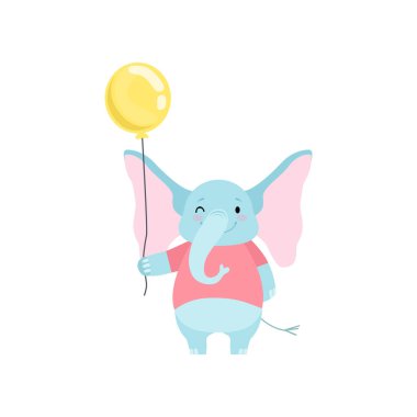 Sarı Balon, Komik Hayvan Karikatür Karakter Vektör İllüstrasyon ile Sevimli Fil Ayakta